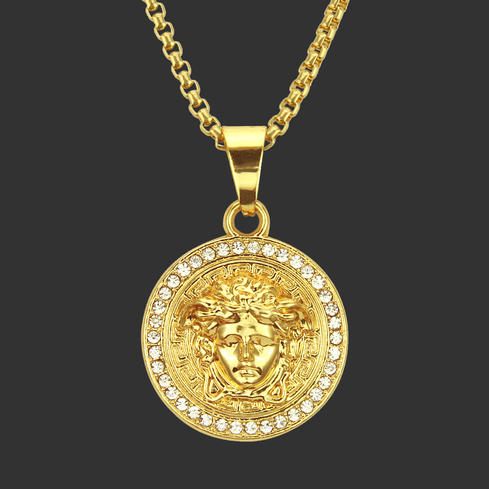 欧美街头炫酷潮人镶钻hiphop挂件 金色美人头像吊坠男士嘻哈项链