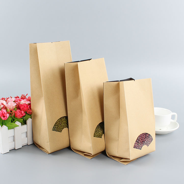 现货扇形开窗牛皮纸风琴袋食品包装袋干果茶叶密封袋 多尺寸 批发