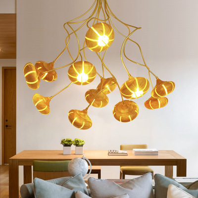 创意电镀实木花朵灯具灯饰客厅吊灯现代吊灯书房餐厅diy艺术吊灯