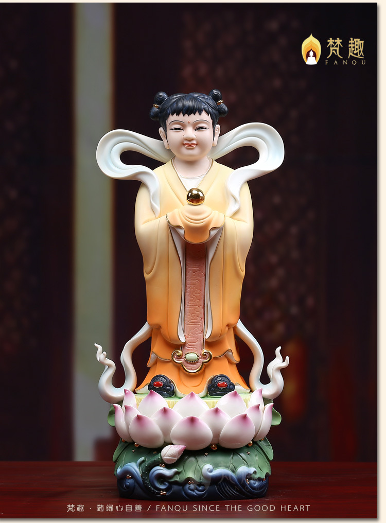 梵趣金童玉女佛像陶瓷摆件善财童子龙女招财风水助姻缘童男女供奉