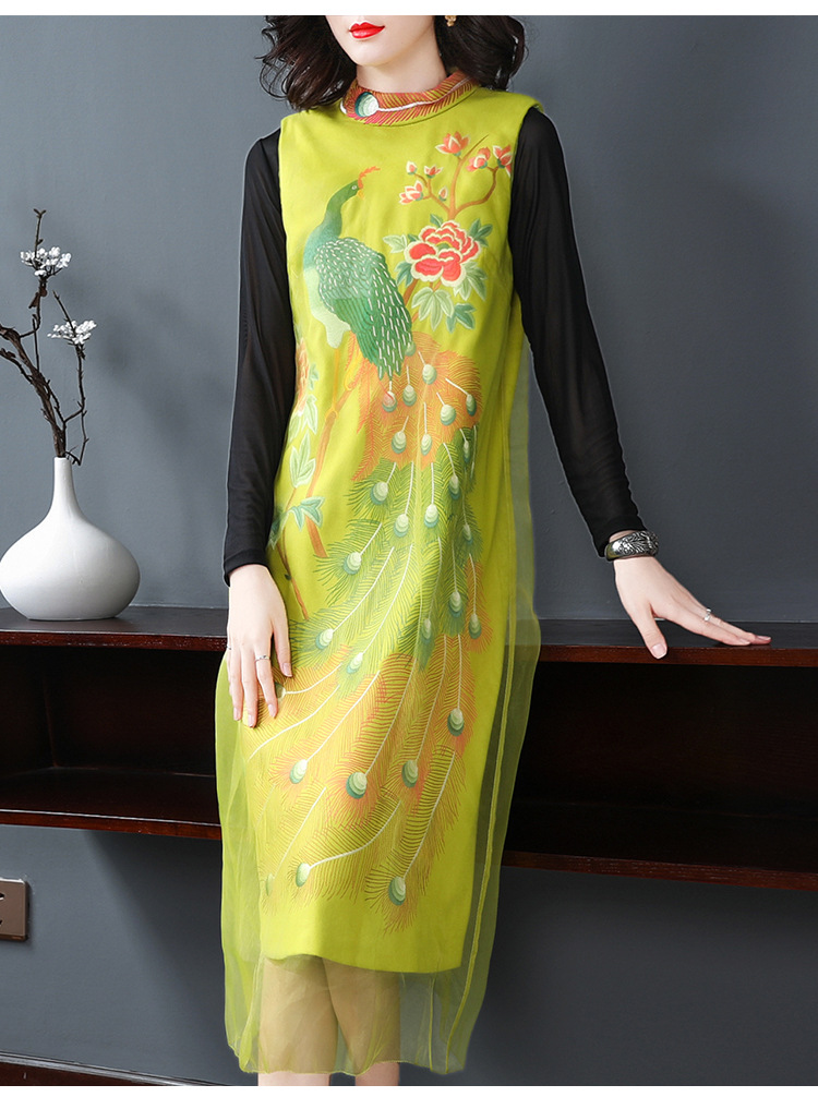 民族风凤凰刺绣加厚秋冬无袖打底背心裙(不含长袖打底)t4909