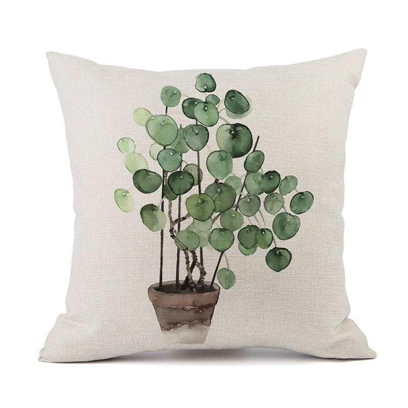 Fresh Natural Ink Painting Pillow Simple Modern Tropical Plants Green Plants Pillow Sofa Car Cushion