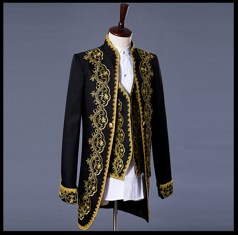 2021复古宫廷风男士燕尾礼服男士西装三件套欧美歌剧舞台演出服