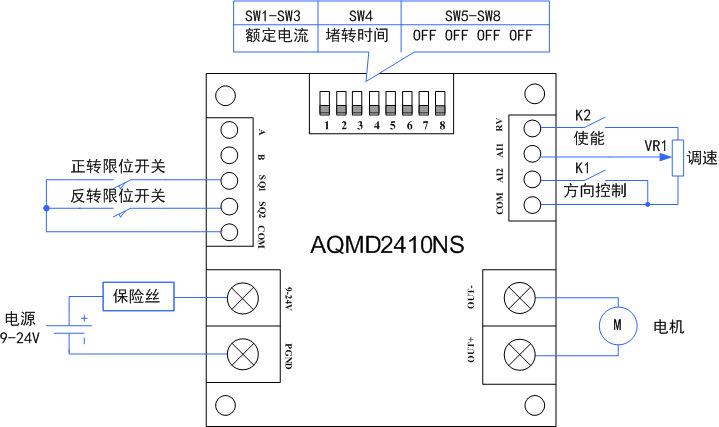 12v/24v 180w专业驱动直流电机驱动器 正反转 调速/限位 堵转保护