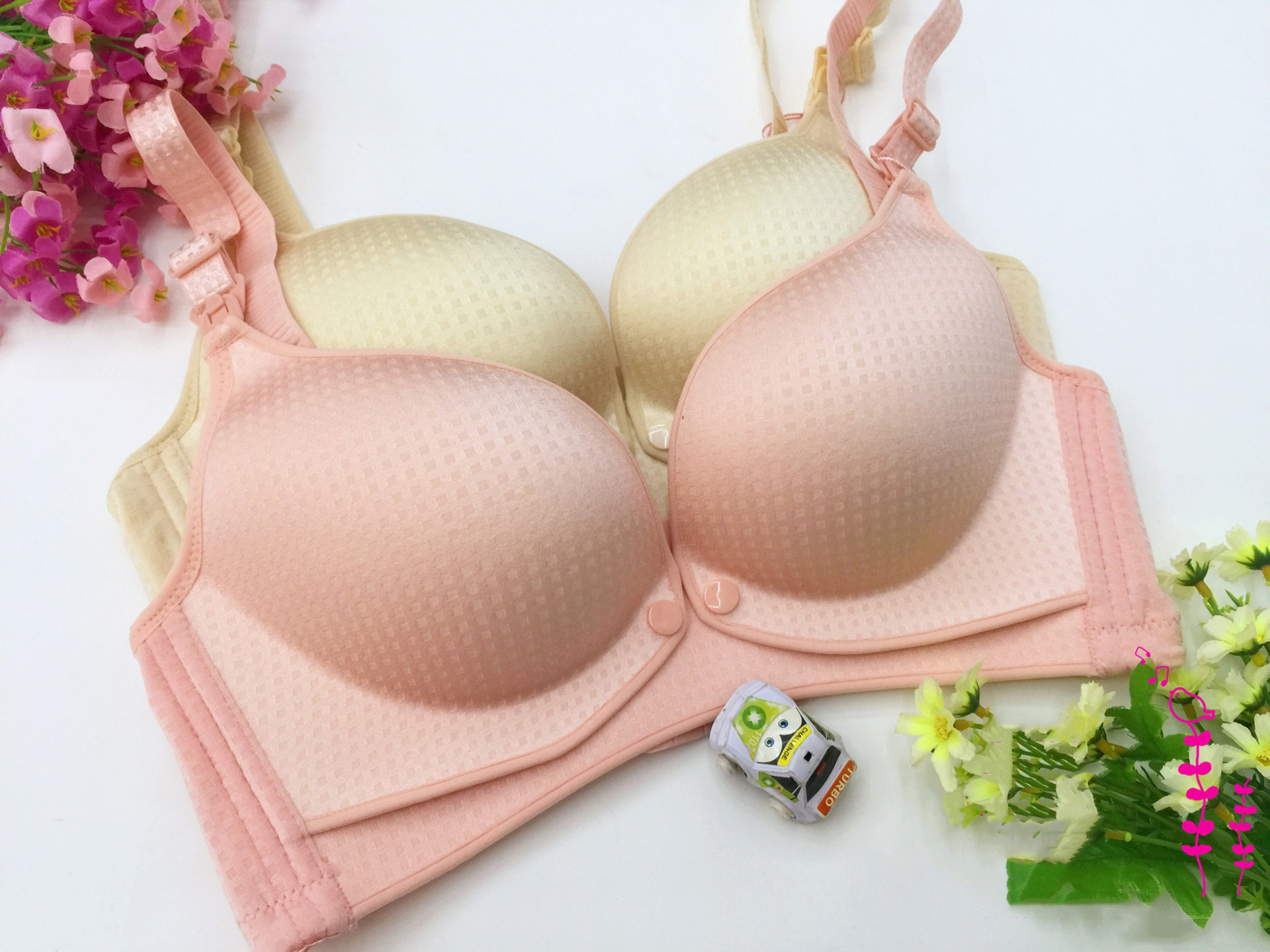 工厂低价一片式哺乳无痕半件围 喂奶胸罩文胸 格子提花前开扣