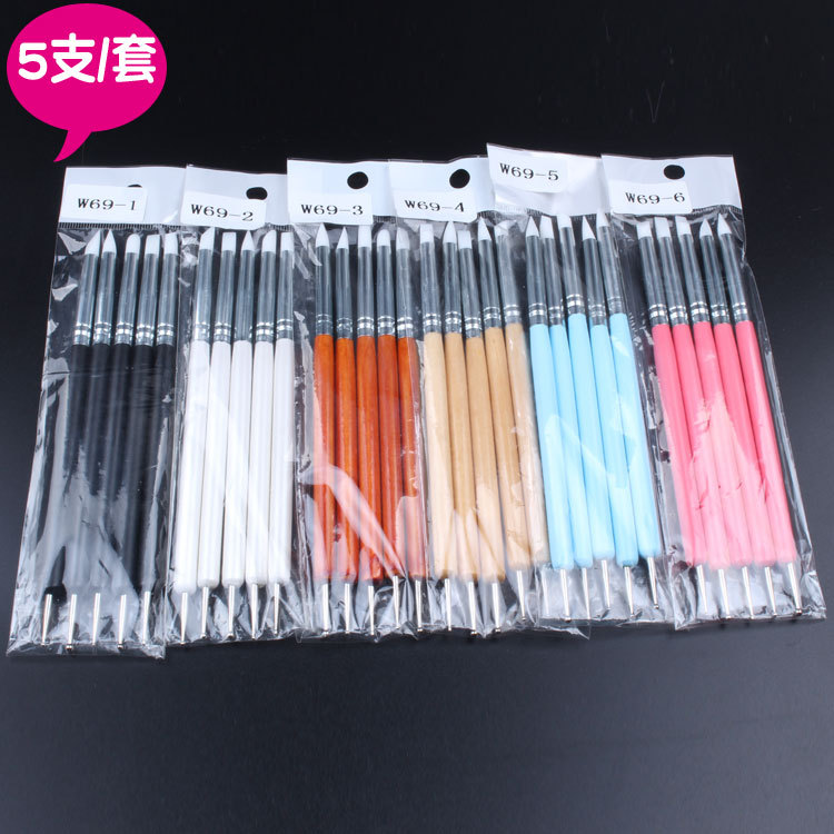 SOURCE Factory Double-Headed Silicone Pen Silicone Nail Brush 5 PCs Shaper Polymer Clay Manicure Spot Drill Tools