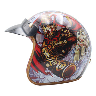 中式机车安全帽 悟空骑行头盔 手工彩绘复古头盔 哈雷头盔半覆式