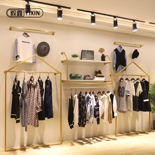 架上服装店衣架展示简约墙壁挂金色女装店墙上货架壁挂式衣服货架