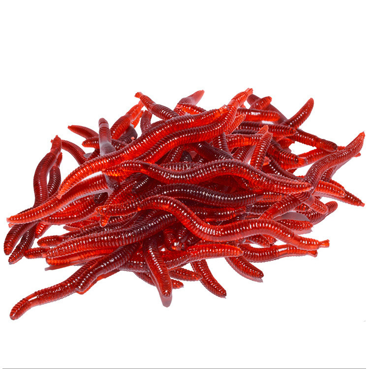批发仿生蚯蚓饵4cm红色蛆虫软饵50条/包路亚假饵fishing lure
