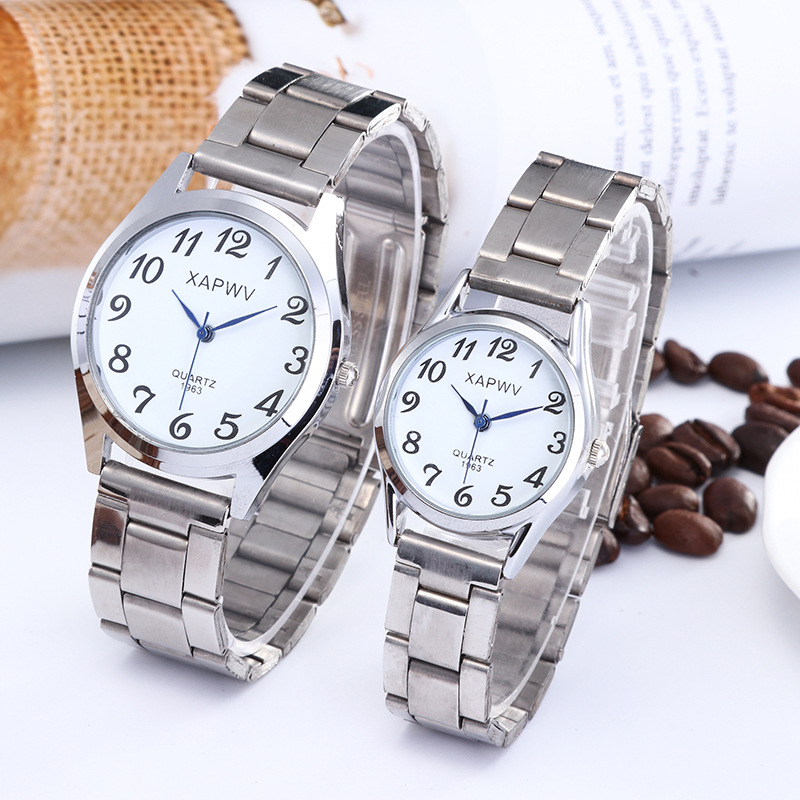 Middle-Aged and Elderly People's Dial Pointer Digital Surface Men's Watch Female Elastic Band Quartz Couple Fashion Pair Watch