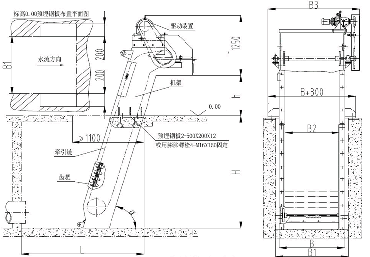 回转式齿耙格栅 回转式齿耙格栅 齿耙格栅