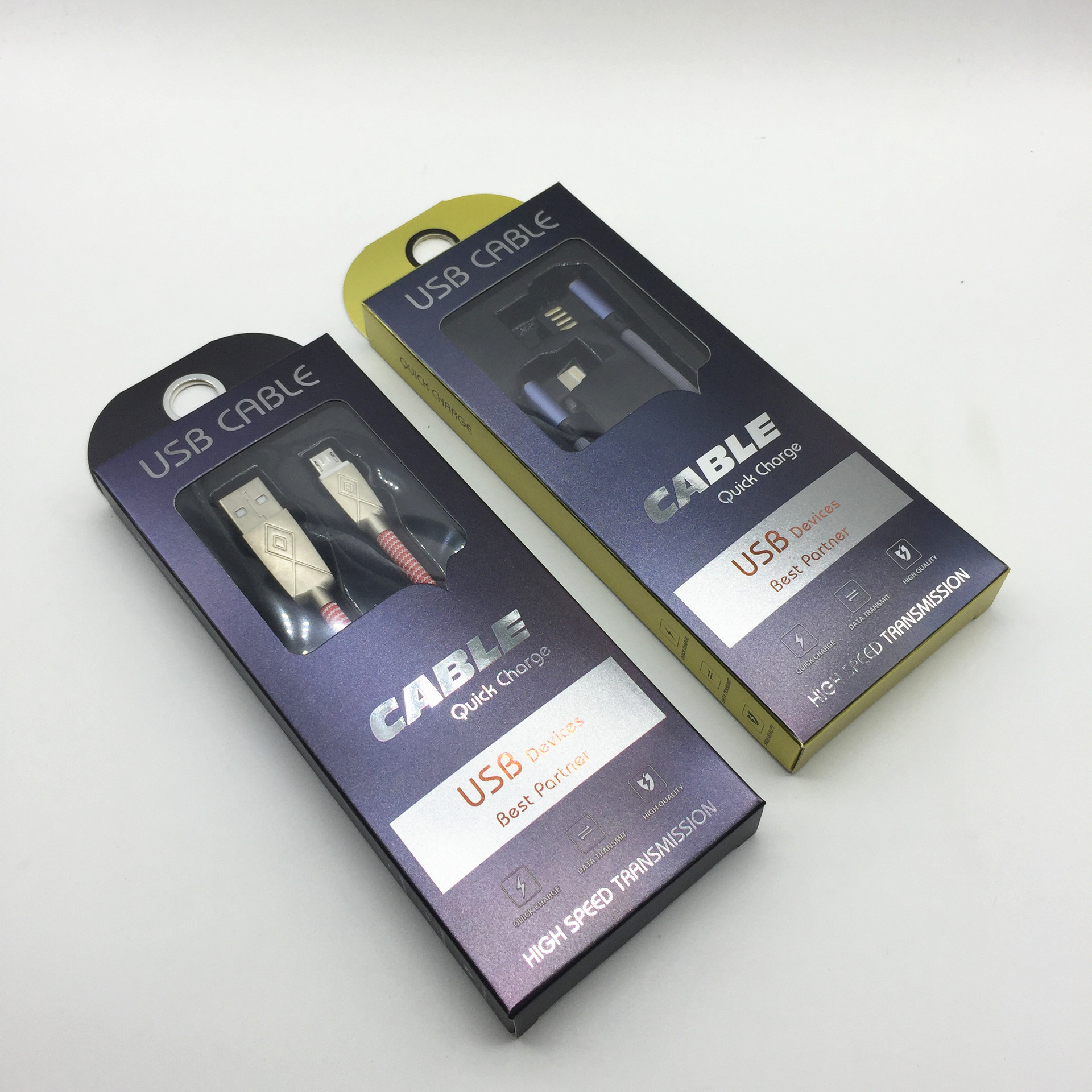 新款快充弯头数据线包装盒 中性usb手机充电线彩盒包装 现货