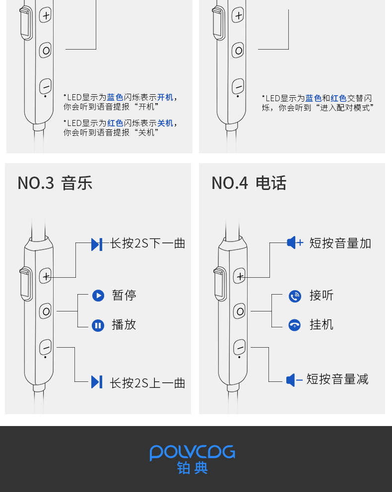 铂典i8蓝牙耳机超长待机颈挂式运动无线双耳耳塞式入耳式开车健身