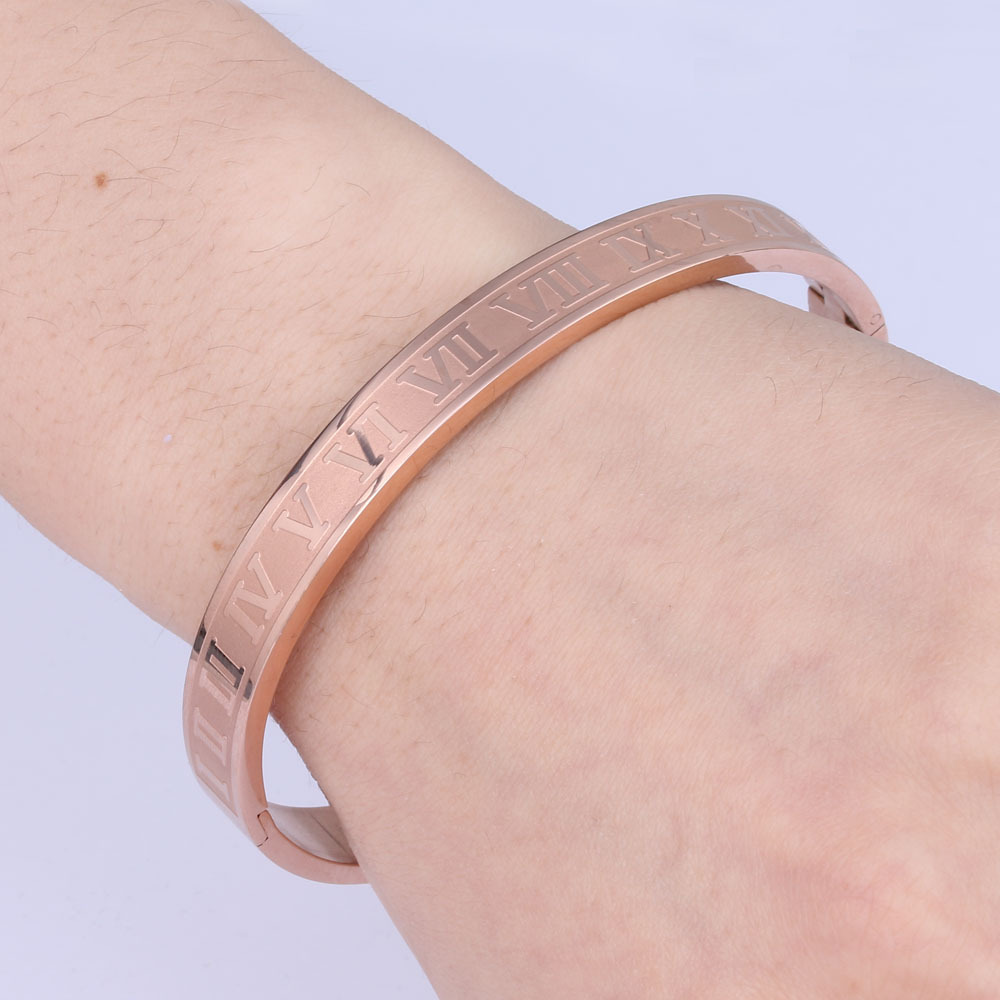 欧美时尚极简饰品 钛钢罗马数字手镯 玫瑰金手环情侣手饰b0889