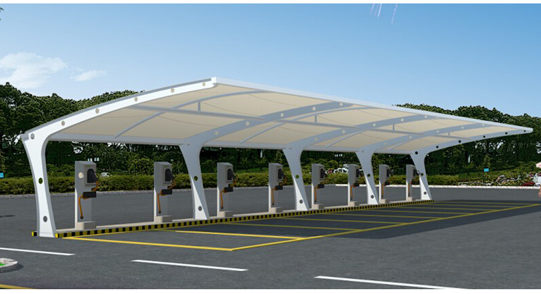 户外膜结构停车棚 7字型膜结构车蓬钢膜结构汽车篷自行车棚充电棚