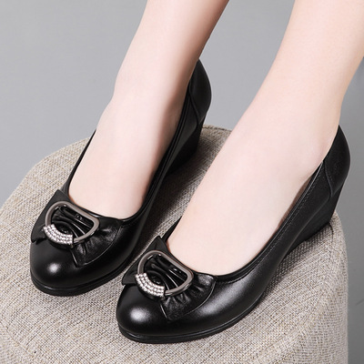 春夏季新品百鸟情坡跟女鞋韩版时尚休闲女士皮鞋坡跟鞋中年妈妈鞋