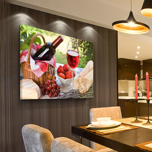 现代简约餐厅装饰画单联饭厅无框画单幅壁画挂画水晶水果墙画酒杯