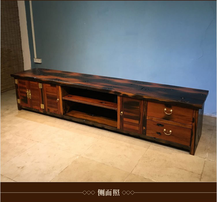 老船木材质客厅家具 中国风电视柜实木电视机柜组合落地组装矮柜