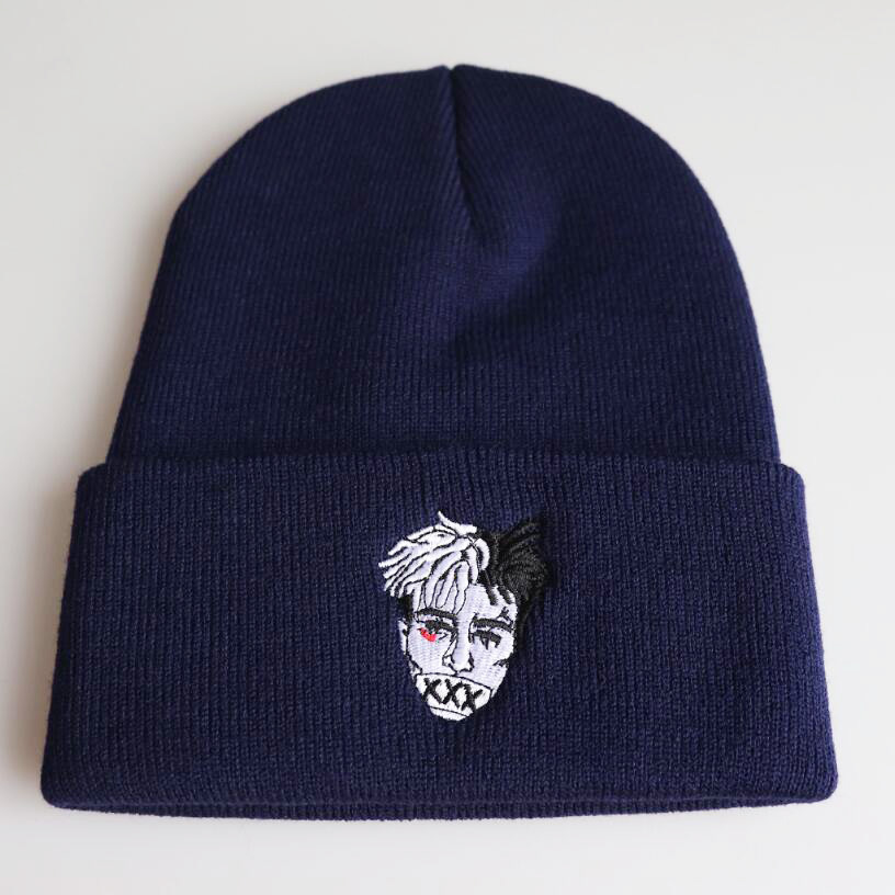 European and American XXXTentacion American Rapper Embroidery Knitted Hat Autumn and Winter Ski Cap Sleeve Cap Woolen Cap