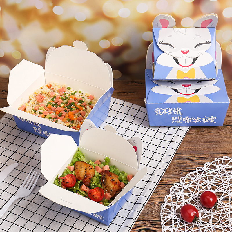 卡通外卖餐盒 打包盒 一次性 食品级白卡纸 定制 印刷 logo