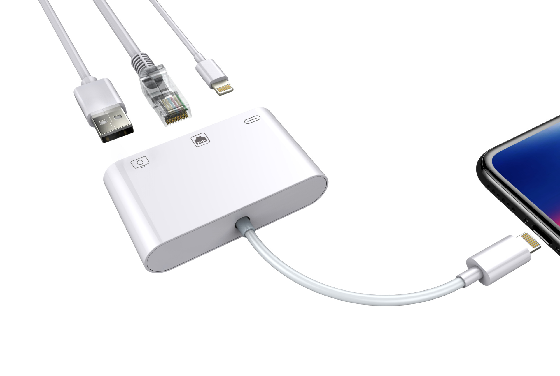 适用苹果手机转网线三合一 网卡转换器千兆网口lightning to rj45