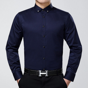 2018新款男式职业衬衫 鹿王商务修身正装丝光棉抗皱翻领长袖衬衣
