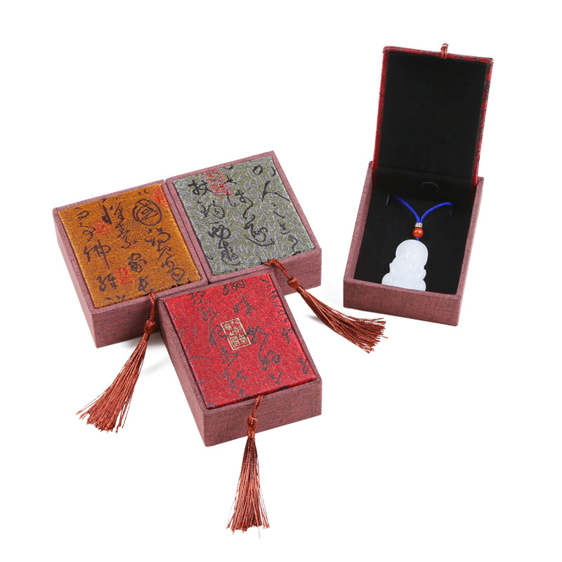 Pendant Box Fabric Ancient Poetry Linen Jewelry Gift Box Hanging Box in Stock Wholesale