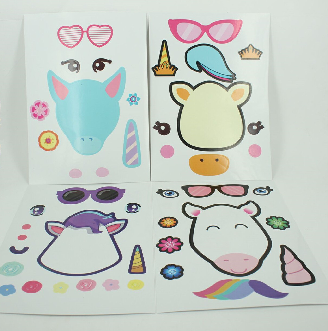 4种独角兽贴纸*6,24张为一套,另送一张成品卡片,标价为一套价格 尺寸