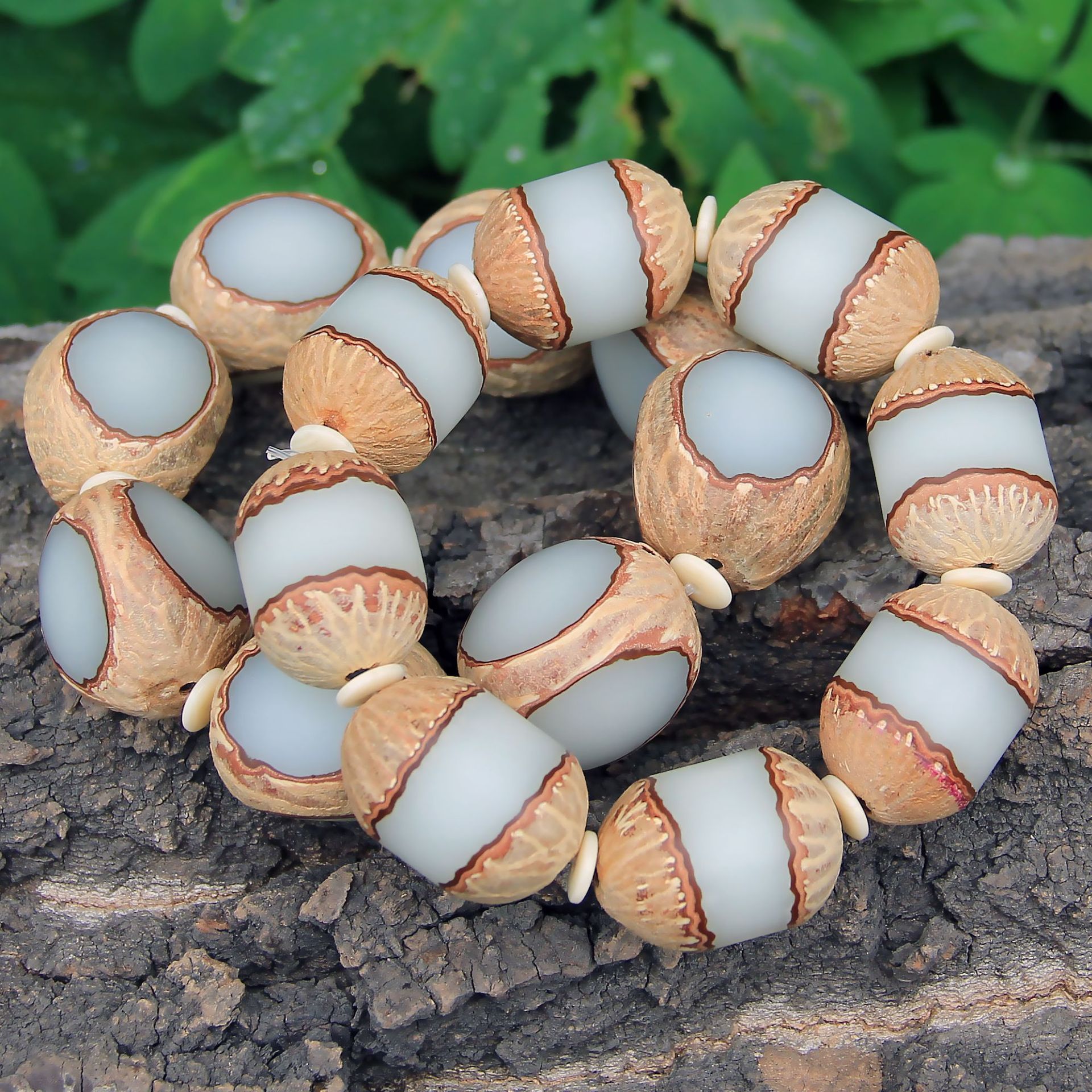 白玉菩提根佛珠手串菩提手链手饰工艺品阴阳三面原皮桶菩提子手珠