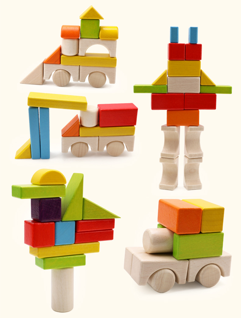 儿童木制玩具积批发木多彩积木构建木质制宝宝益智早教儿童玩具