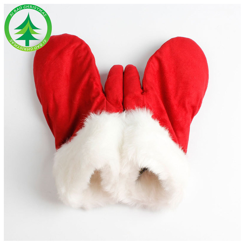 Winter New Christmas Gloves Polar Fleece Bag Finger Christmas Red Double Layers Warm Thickened Mittens