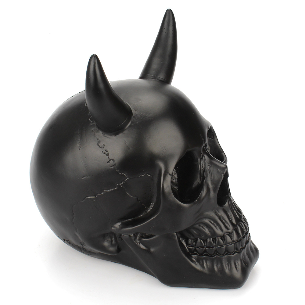 新款欧式创意树脂牛角黑骷髅摆件 骷髅头骨家居装饰摆件 厂家直销