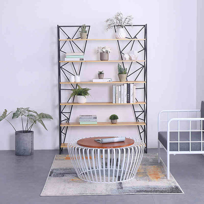 简约时尚书架 北欧创意家具三角形铁艺置物架客厅落地实木陈列架