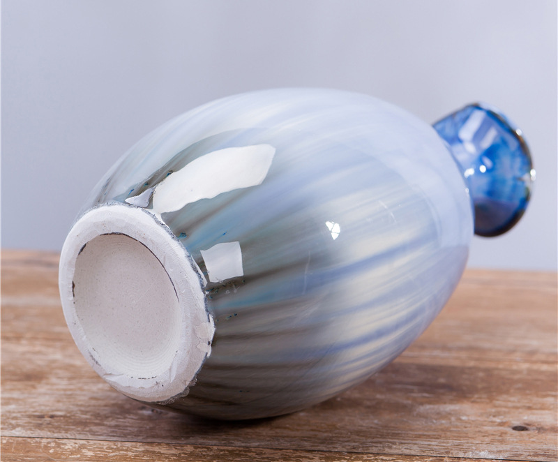 陶瓷花瓶宝蓝色陶瓷高温颜色釉花瓶 纯手工餐厅简约现代陶瓷摆件