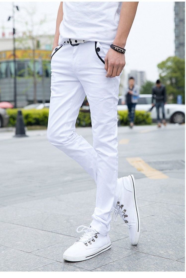 纯白色男生裤子青少年修身韩版潮流小脚秋季长裤百搭休闲裤男裤冬