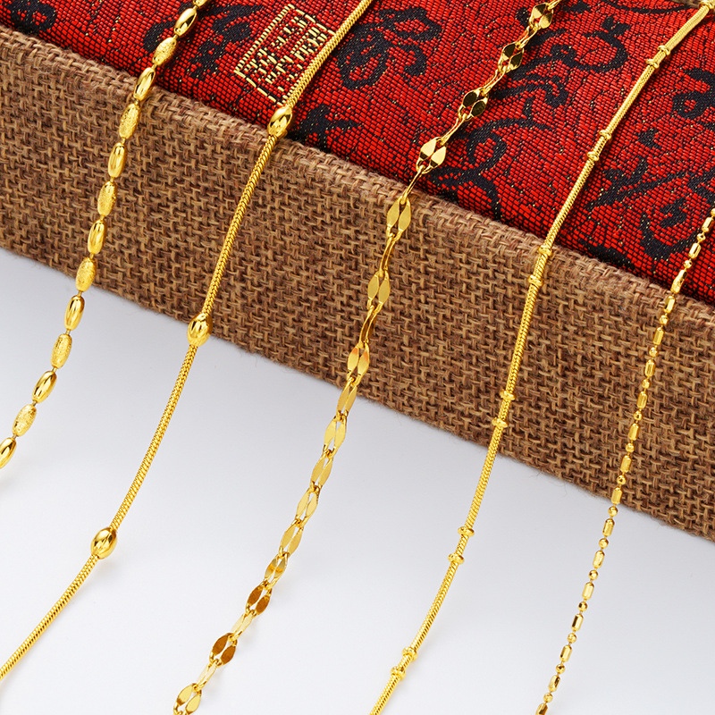 Alluvial Gold All-Match Clavicle Chain Neck Chain Plated 24K Real Gold Necklace Female Ethnic Style Jewelry Cross-Border New Accessories