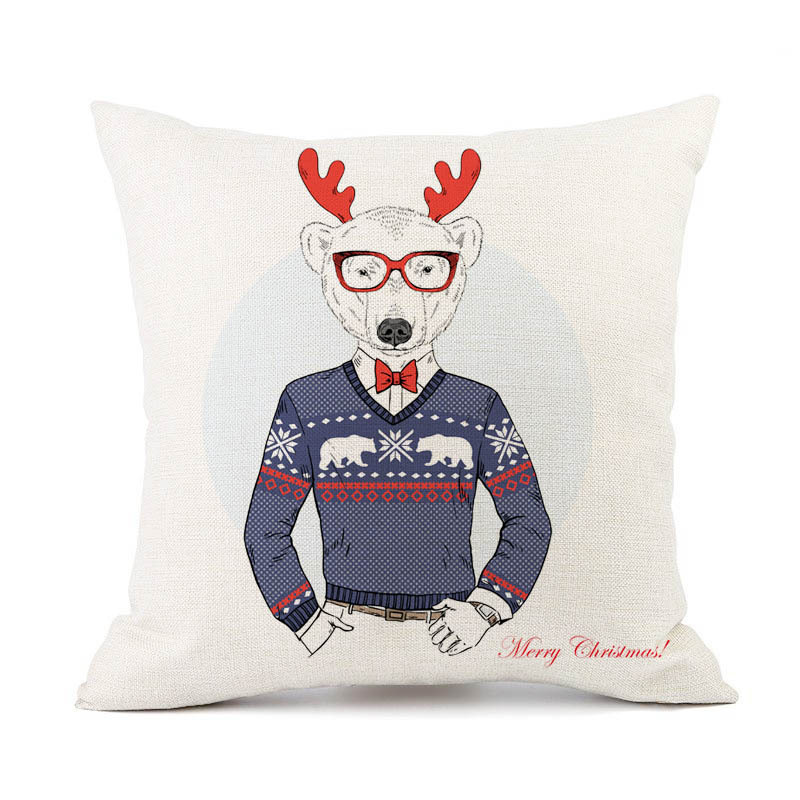 Gift Wholesale Cartoon Christmas Animal Linen Digital Printing Pillow Cushion Sofa Picture Printing Logo