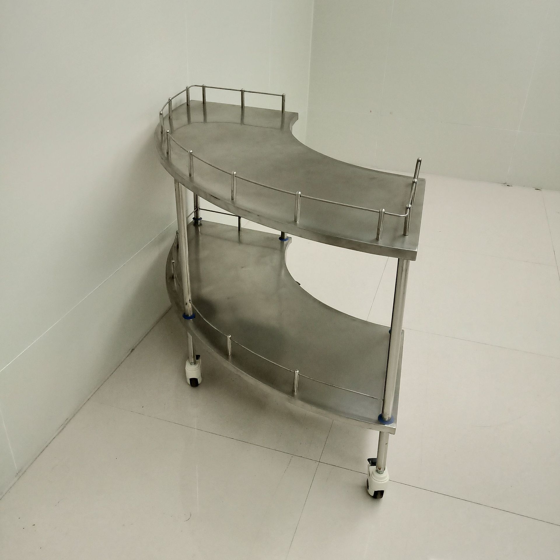 不锈钢手术器械台车 双层手术室器械推车 医用扇形器械台车