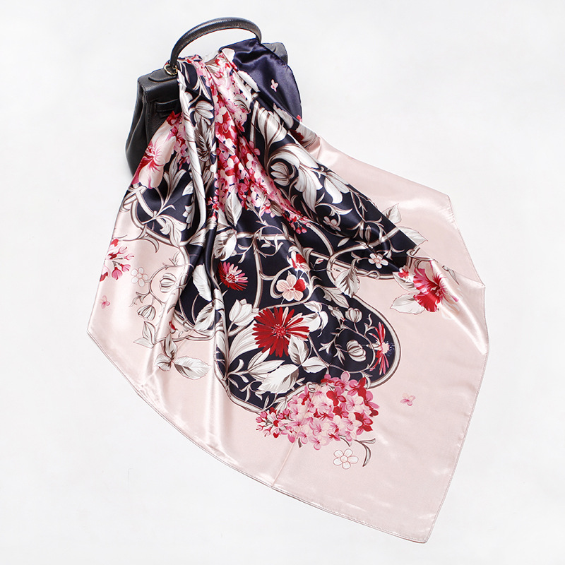 22 New European and American Scarf Artificial Silk Scarf Female 90cm Satin Large Kerchief Muslim Wholesale