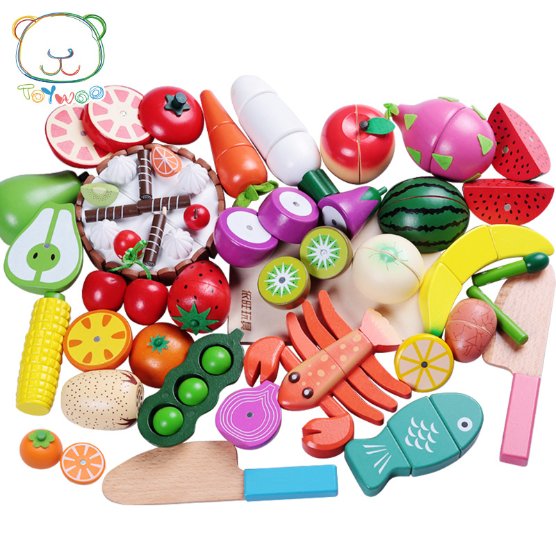 Toy Woo Cut Fruit Toys Wooden Toys Fruits and Vegetables Cutting Slicer Children Play House Kitchen Toys