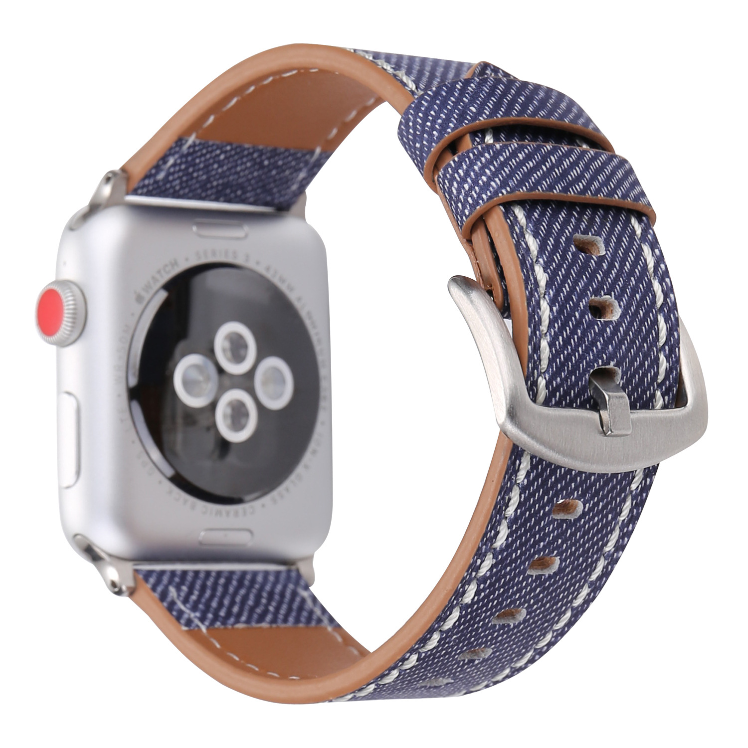 适用苹果手表表带apple watch4新款牛仔纹真皮表带iwatch真皮表带