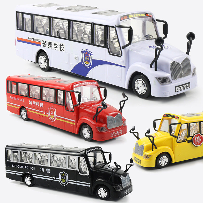儿童玩具巴士车模型电动万向公交车带灯光音乐校车警车消防车特警
