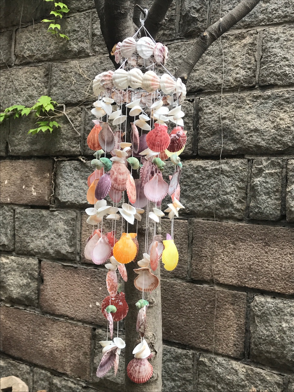 高度40厘米原色彩扇贝贝壳风铃 地中海天然贝壳海螺工艺品批发
