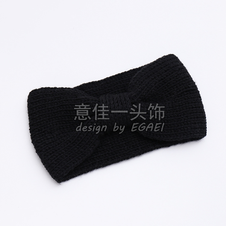Factory Direct Sales New European and American Knitted Wool Hair Band Flat Needle Big Bow Women's Outing Headband