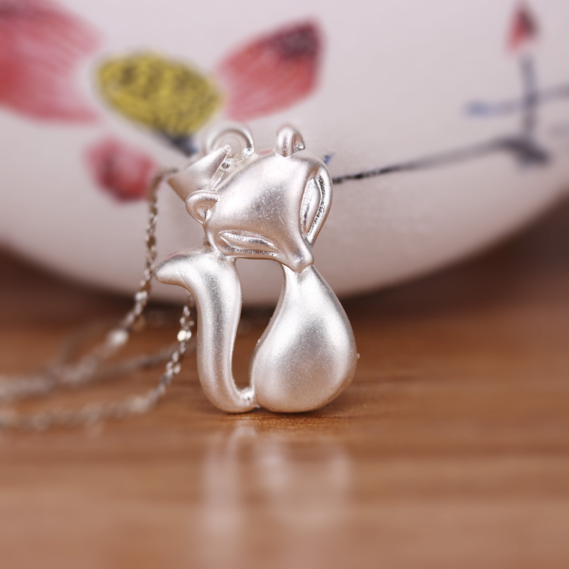 工厂直销999纯银时尚狐狸吊坠3d硬银女生气质潮流狐狸吊坠饰品