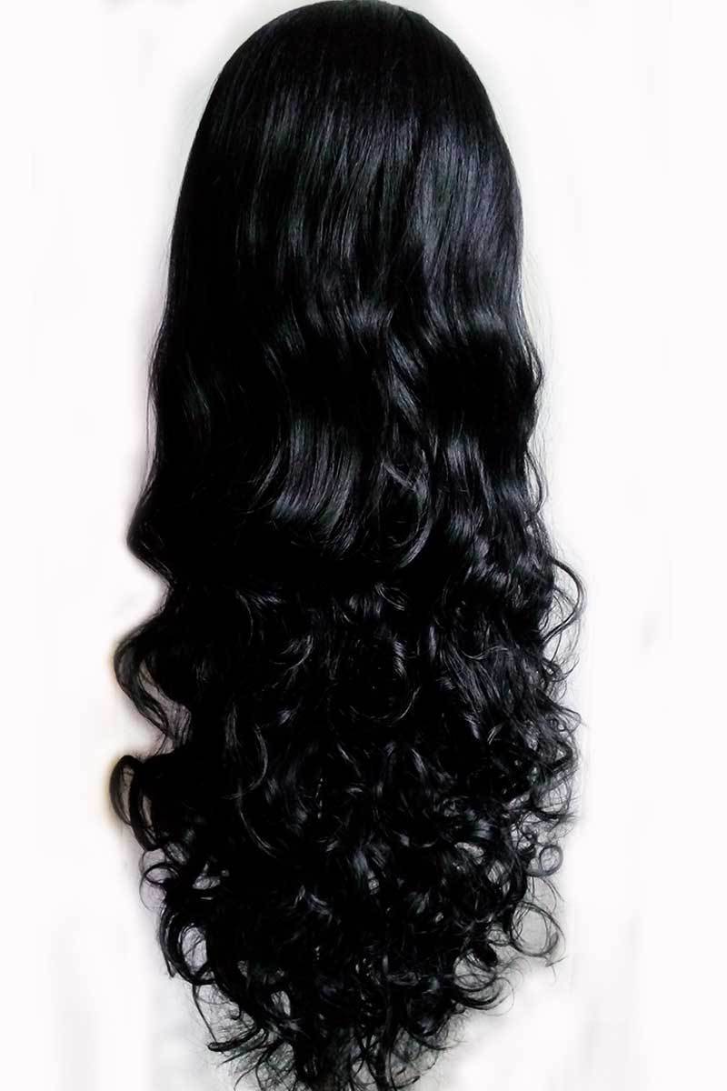 新款欧美时尚假发 高温丝中分大波浪黑色长卷发 wig 一件代发
