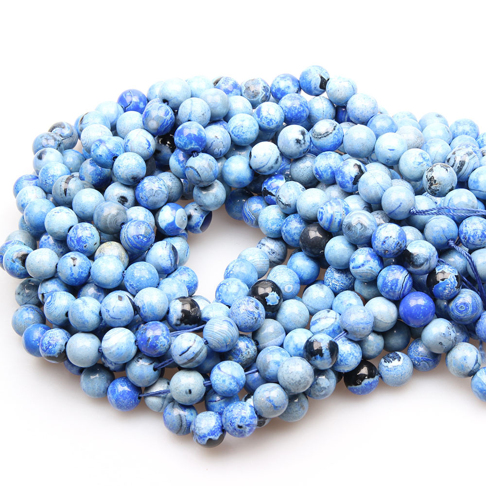 切面蓝色玛瑙珠子珠宝制作宝石半宝石毫米圆形光面复古时尚欧美风