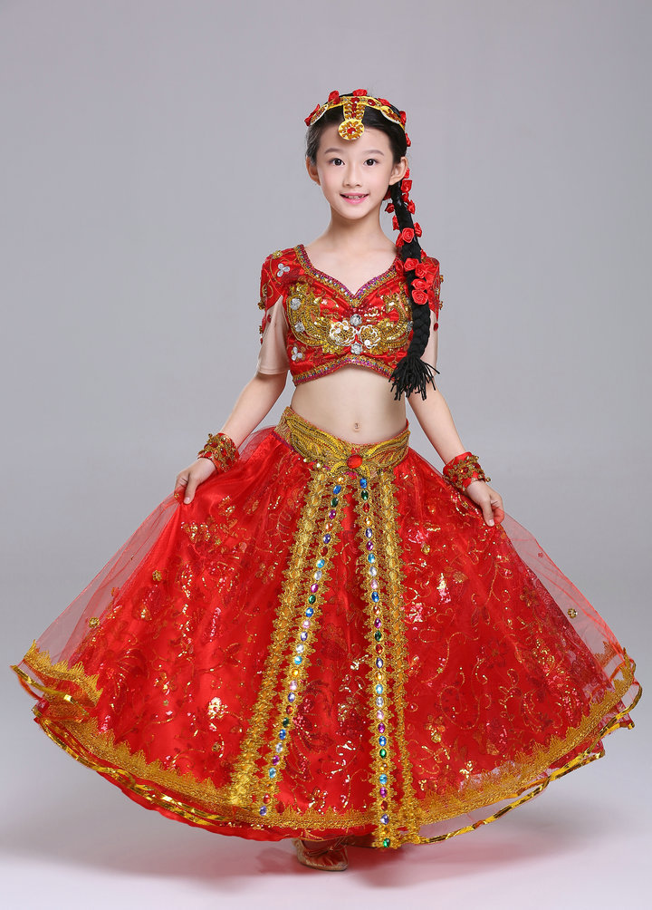 六一儿童印度舞蹈服装 女 少儿肚皮舞新疆舞表演服女童民族舞春夏