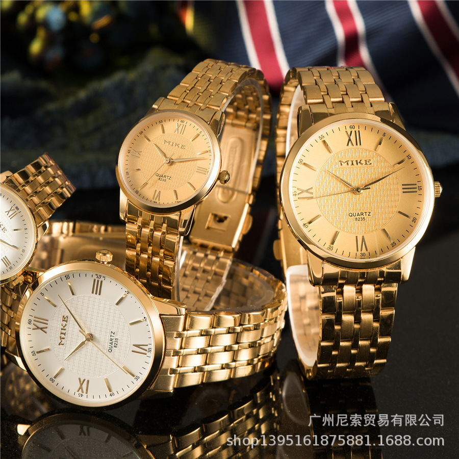 休闲情侣表超薄米可腕表8235金色对表防水表男表女表