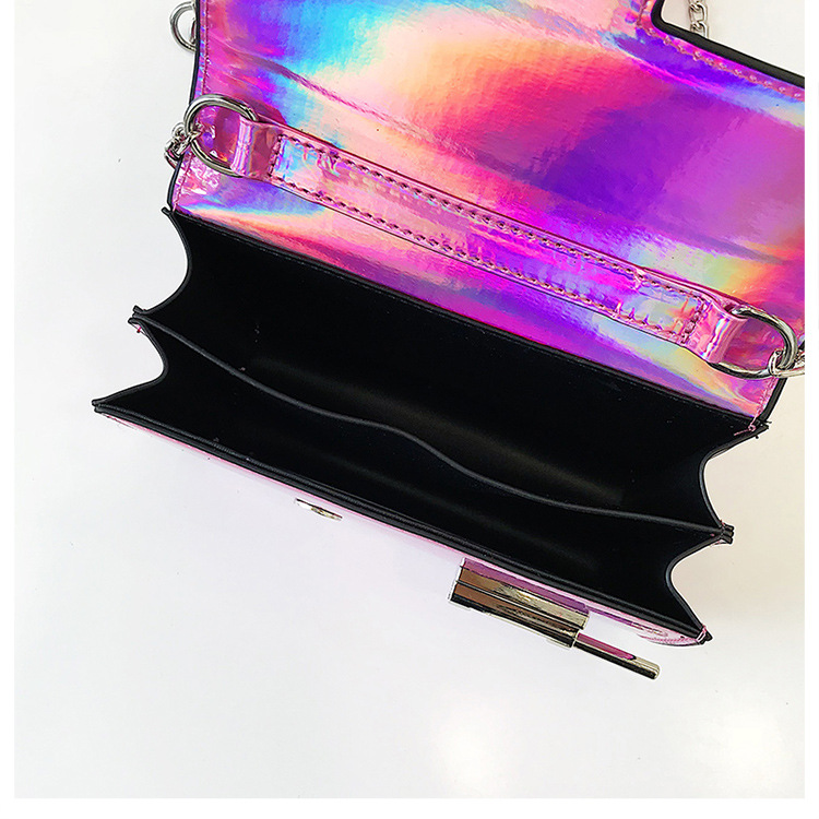 畅销款2018时尚新款镭射小方包韩版百搭简约锁扣链条单肩斜跨女包